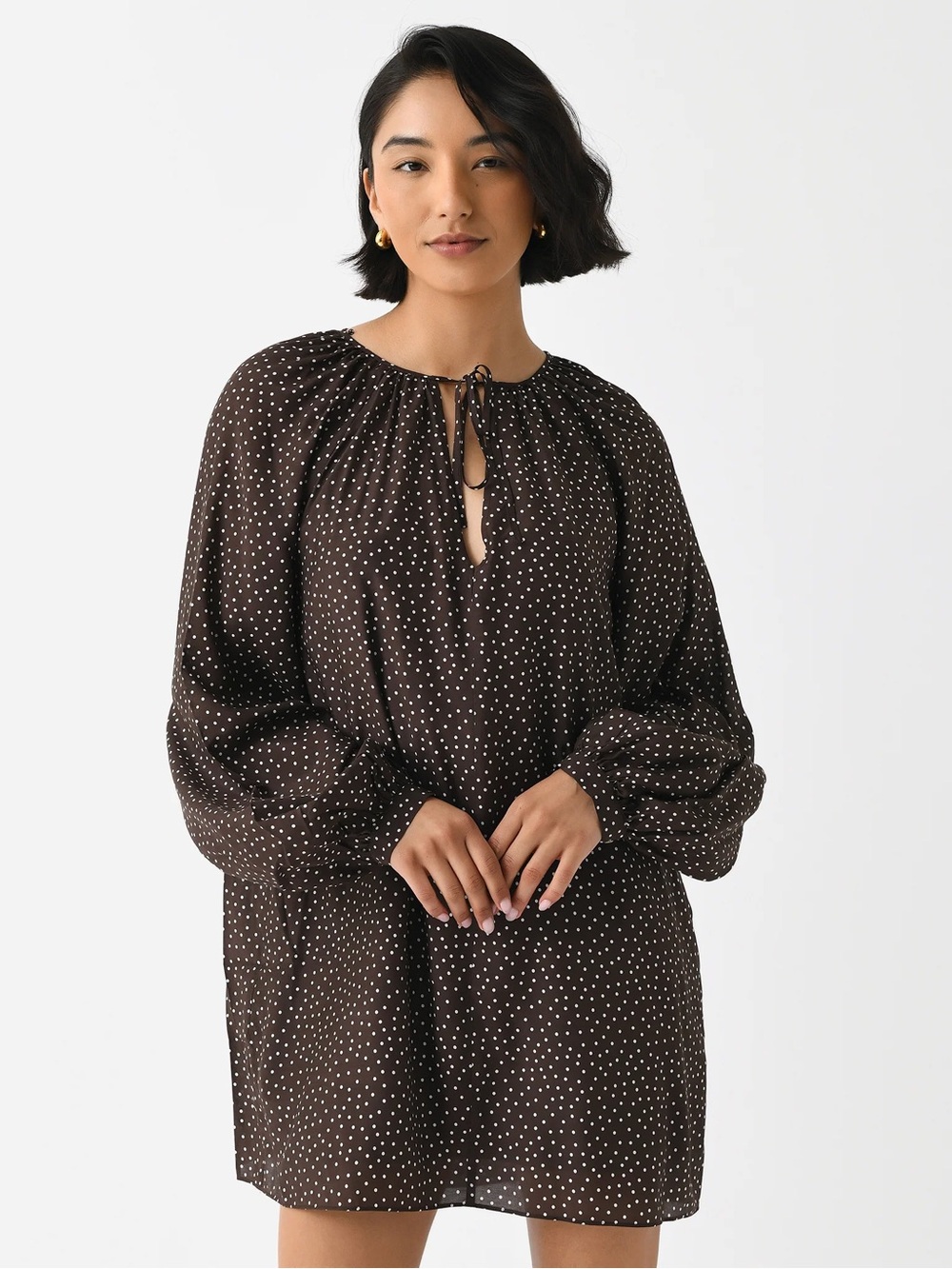 Peony Forever Mini Dress brown polka dot freckle print